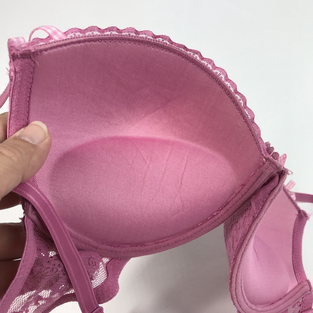 Berry Perry Underwire Push Up Bra, Size 34C, Pink Lace with Ribbon and Bows - Picture 9 of 10
